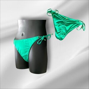 Sunshine 79‎ Green High Rise Bikini Bottom Tie Ruched Back SZ 14 Summer Beach